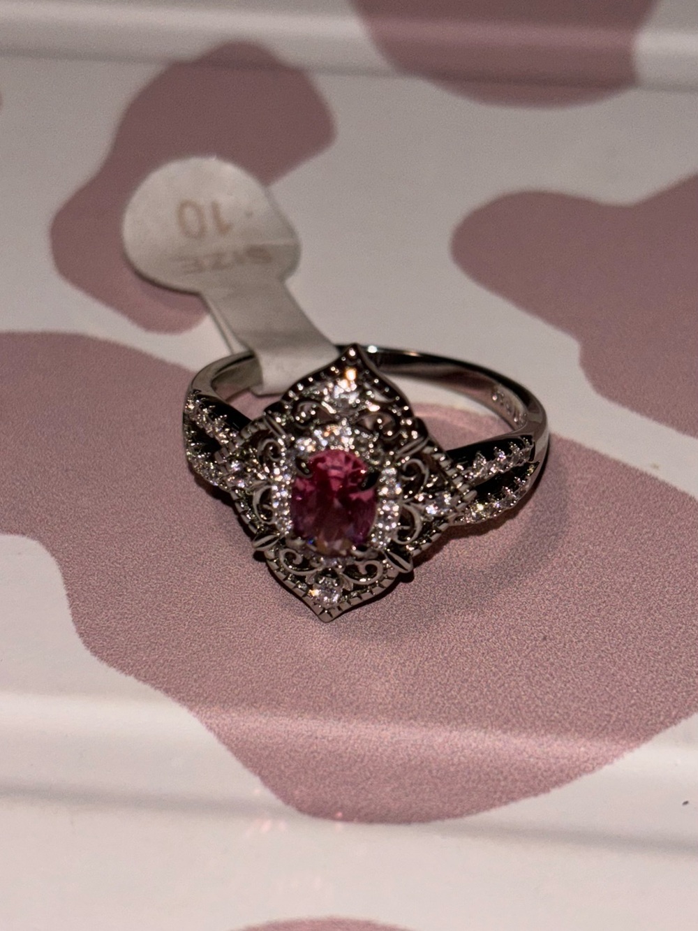 Vintage-Inspired Pink Halo Ring in Silver- Lab Created Pink Tourmaline